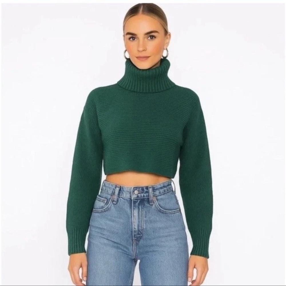 House of Harlow 1960‎ Cropped Turtleneck Sweater Women Large Green
